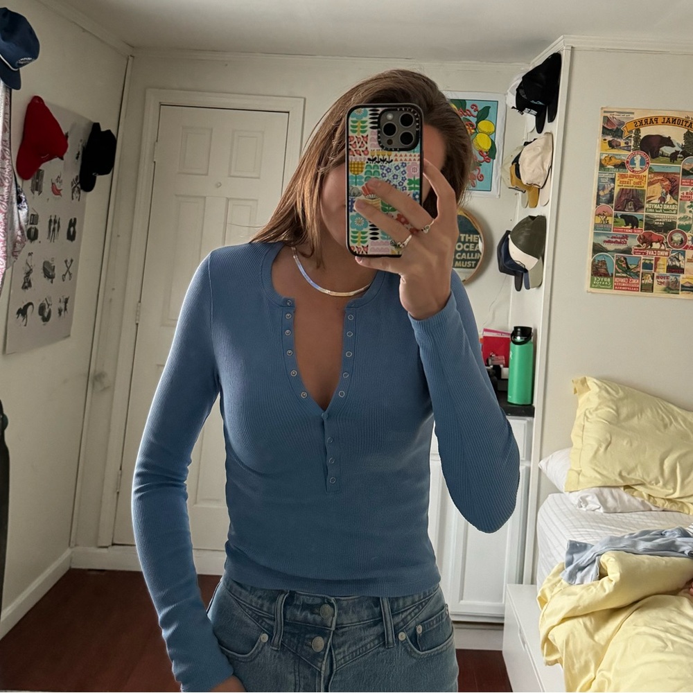 Abercrombie and Fitch button neck ribbed long sleeve shirt